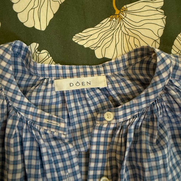DÔEN Jane Blouse size XS, VGUC light blue plaid - Picture 2 of 3